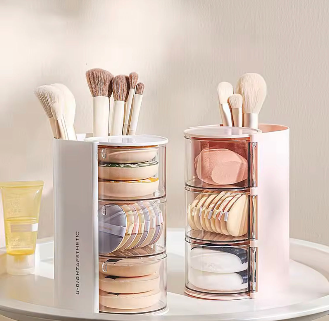 2 In 1 Rotating Cosmetic Storage Box, Transparent Multi Layer Rotating Makeup Storage Rack, Multifunctional Storage Box 2 In 1 Rotating Cosmetic Storage Box, Transparent Multi Layer Rotating Makeup Storage Rack, Multifunctional Storage Box